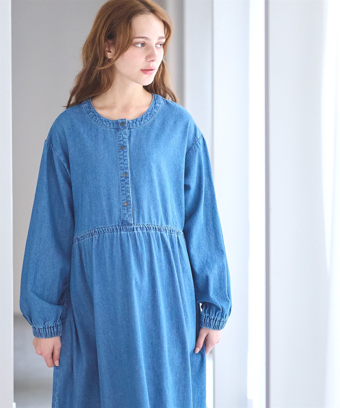 Rosemadame デニム・ナイロンドローコードワンピ_sub_2