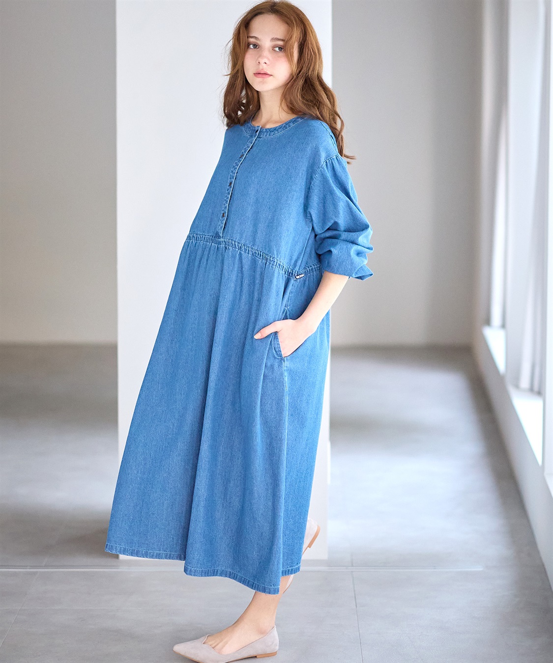 Rosemadame デニム・ナイロンドローコードワンピ_sub_4