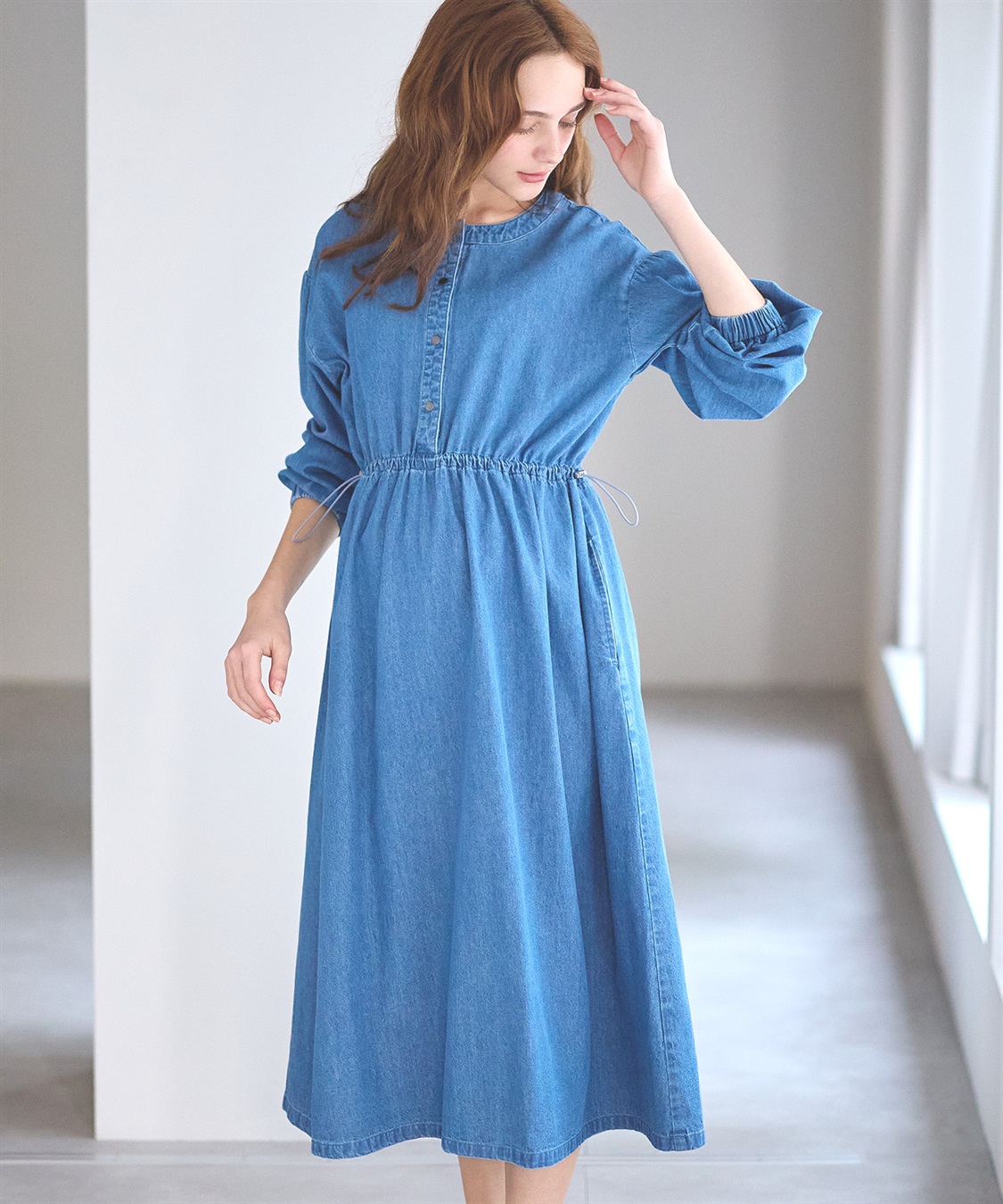 Rosemadame デニム・ナイロンドローコードワンピ_sub_5