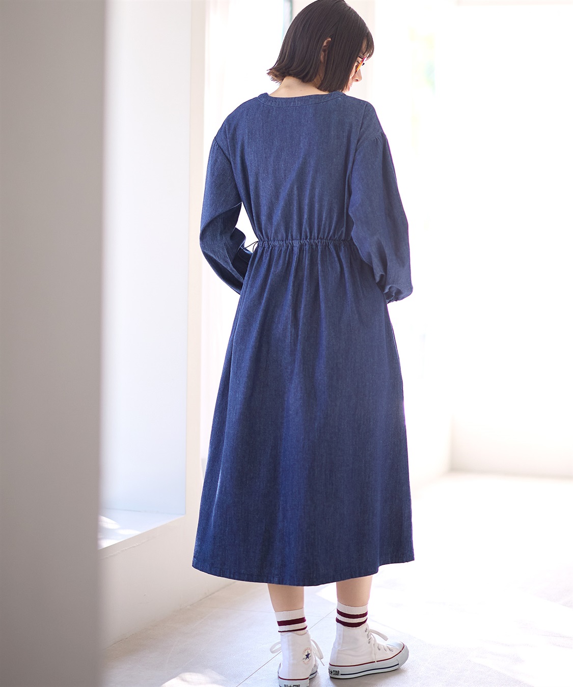 Rosemadame デニム・ナイロンドローコードワンピ_sub_10