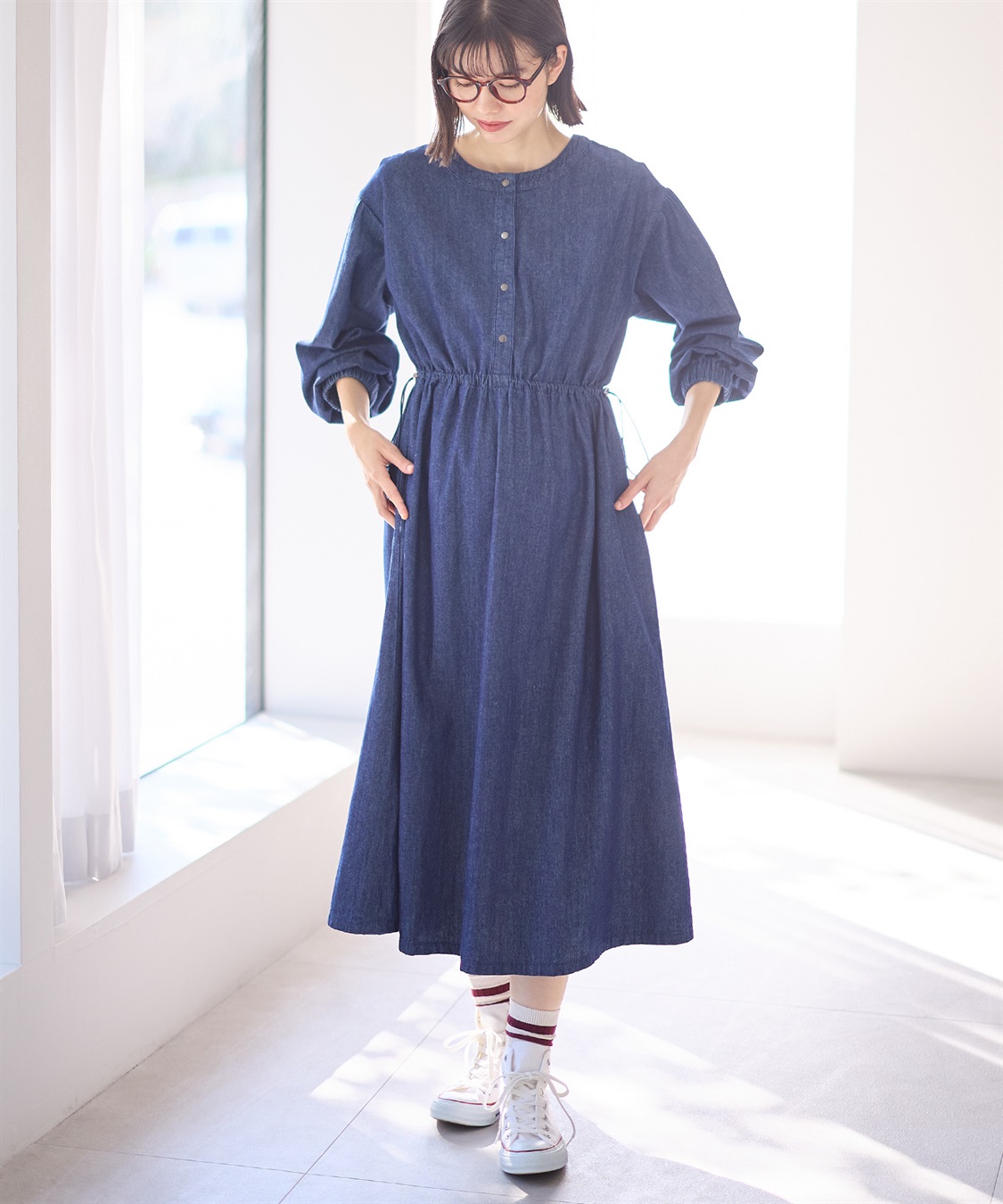 Rosemadame デニム・ナイロンドローコードワンピ_sub_11