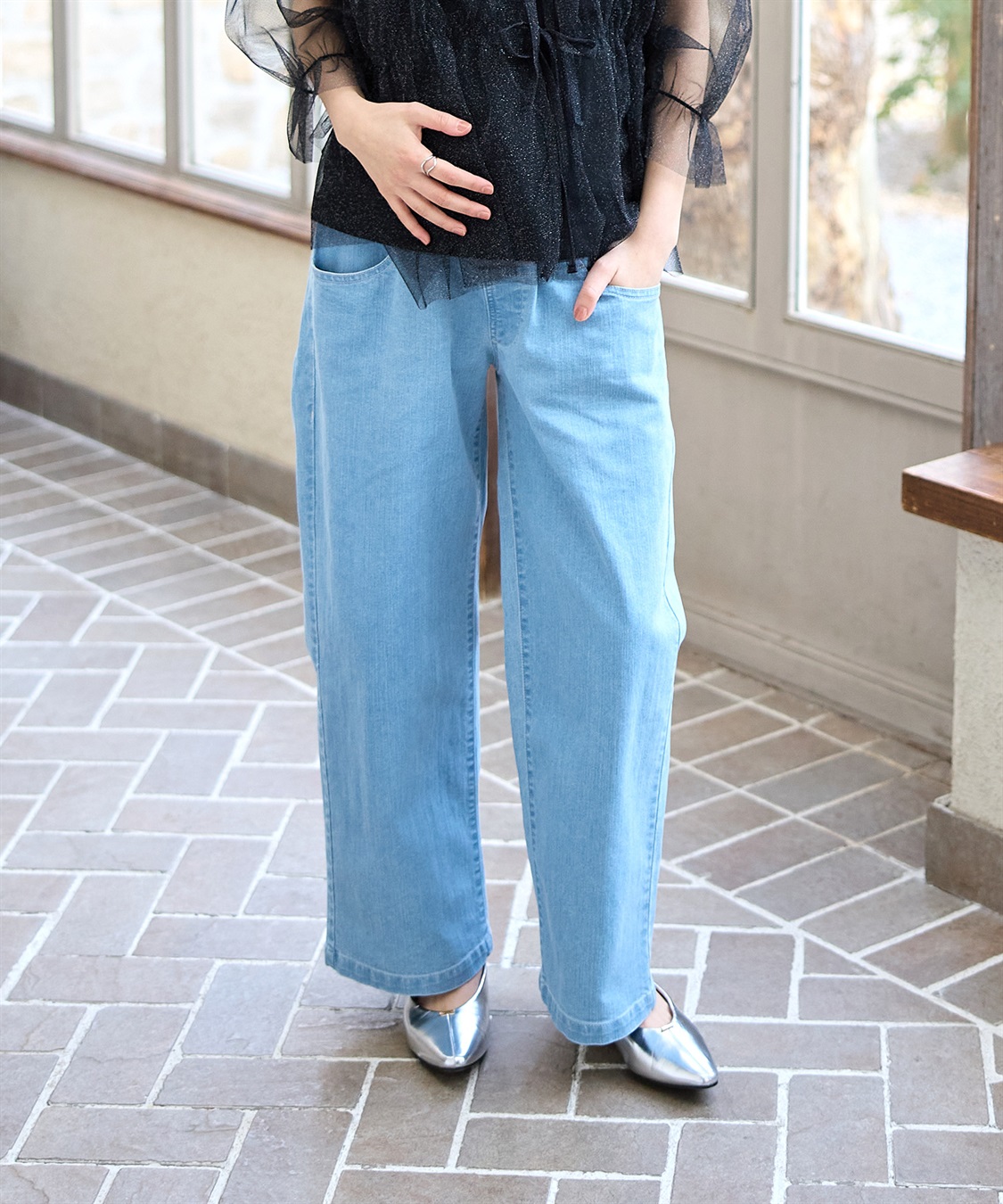 8.5ozデニムワイドストレート マタニティパンツ（マタニティ