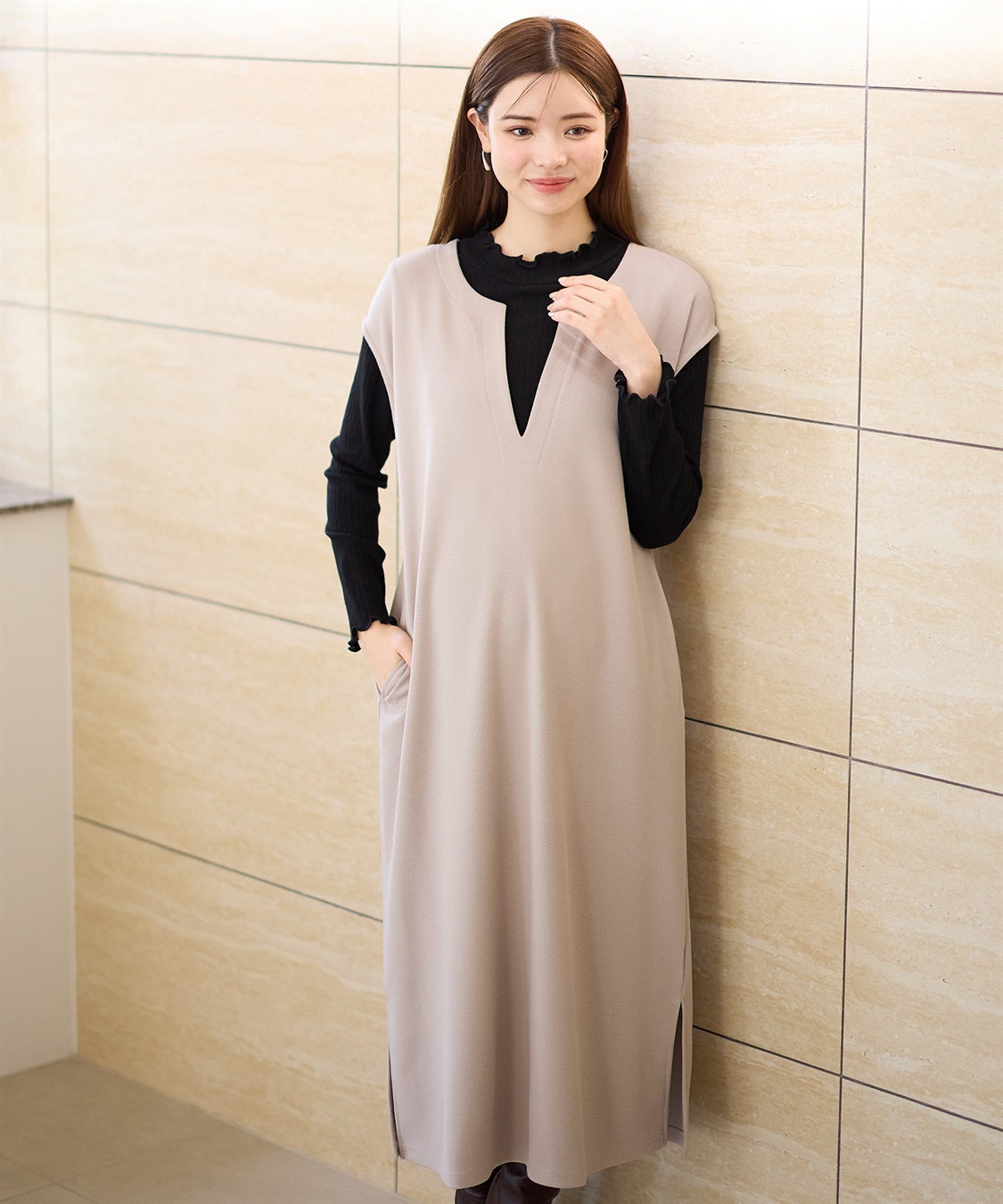 Rosemadame リブニットソー×ニットカルゼワンピースセット(マタニティ&授乳服）妊婦服 産前・産後対応_sub_2