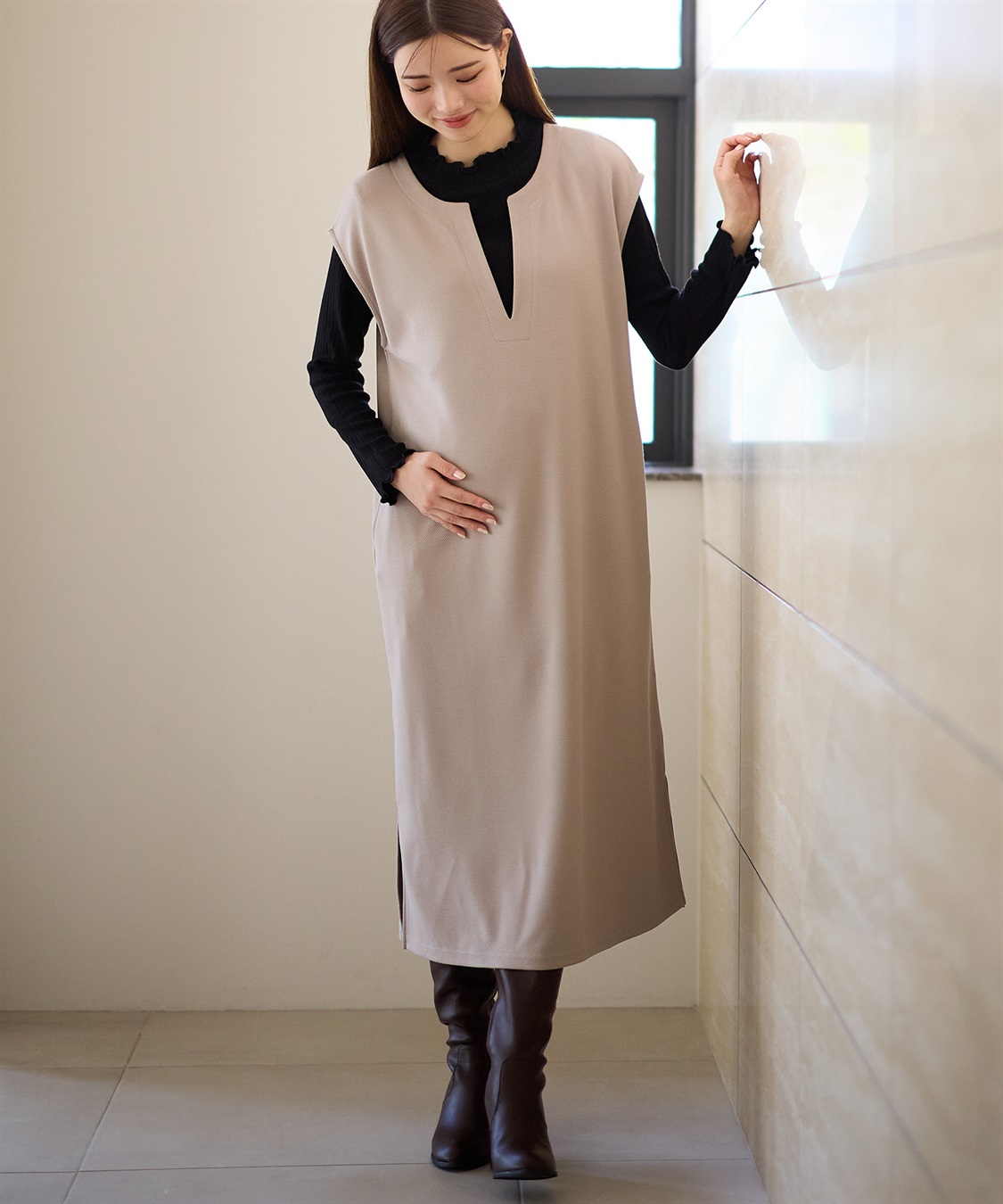 Rosemadame リブニットソー×ニットカルゼワンピースセット(マタニティ&授乳服）妊婦服 産前・産後対応_sub_4