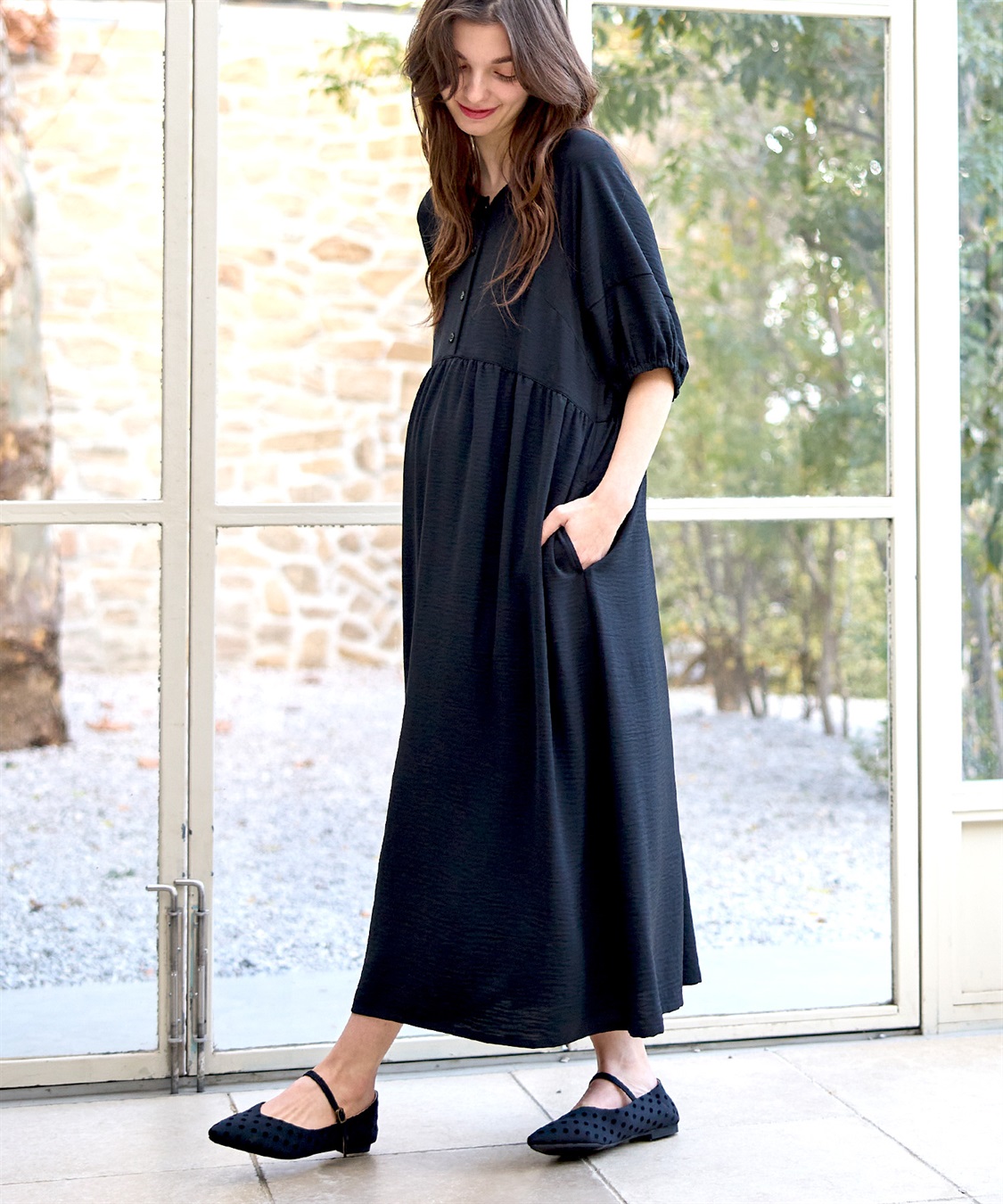 Rosemadame 接触冷感麻調合繊袖ボリュームワンピ_sub_4