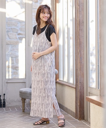 Rosemadame プリーツかすれプリントキャミワンピース×カットソーセット(マタニティ&授乳服）授乳口付き 授乳楽々 妊婦服 産前・産後対応_subthumb_1