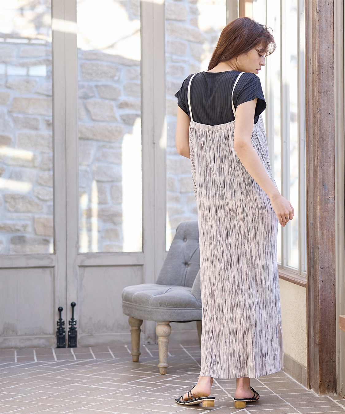 Rosemadame プリーツかすれプリントキャミワンピース×カットソーセット(マタニティ&授乳服）授乳口付き 授乳楽々 妊婦服 産前・産後対応_sub_7