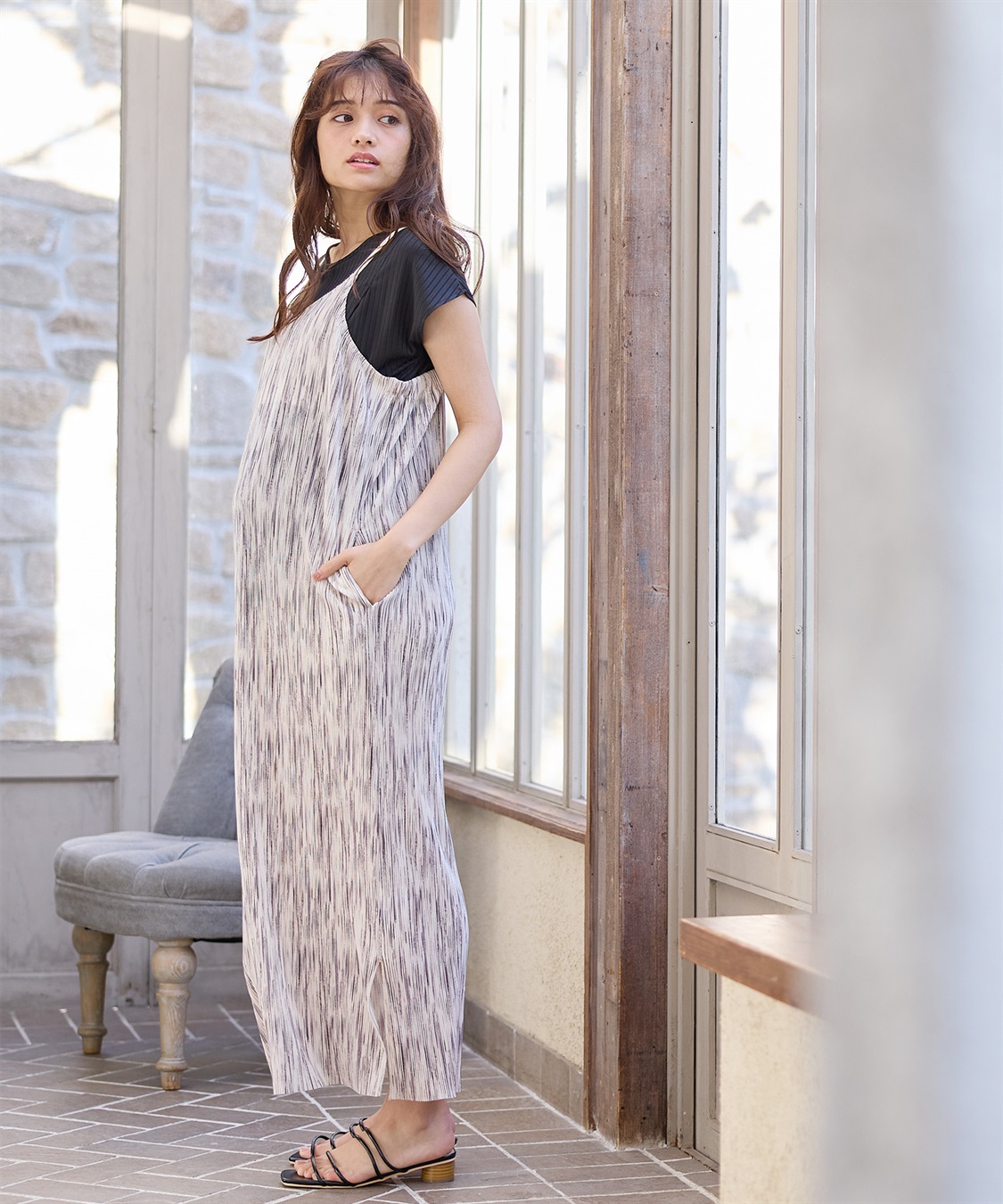 Rosemadame プリーツかすれプリントキャミワンピース×カットソーセット(マタニティ&授乳服）授乳口付き 授乳楽々 妊婦服 産前・産後対応_sub_8