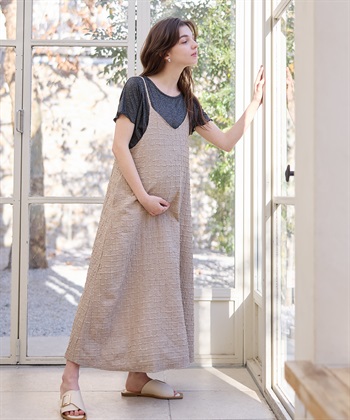 Rosemadame ジャガードチェックキャミワンピース× ラメカットソーセット(マタニティ&授乳服）授乳口付き 授乳楽々 妊婦服 産前・産後対応_subthumb_1