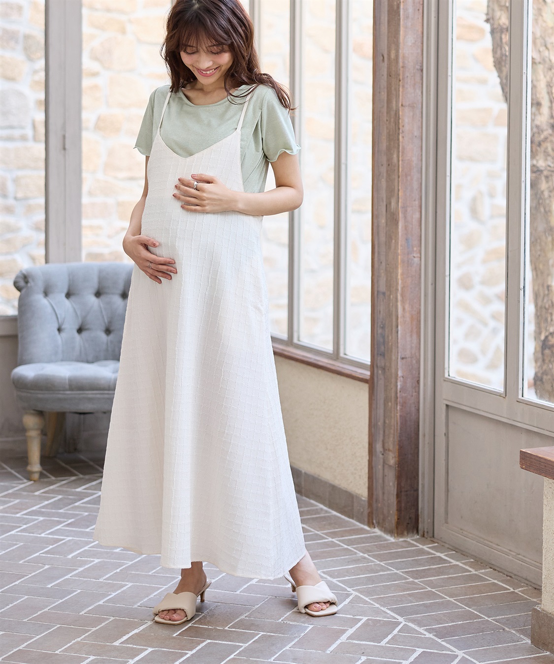 Rosemadame ジャガードチェックキャミワンピース× ラメカットソーセット(マタニティ&授乳服）授乳口付き 授乳楽々 妊婦服 産前・産後対応_sub_2