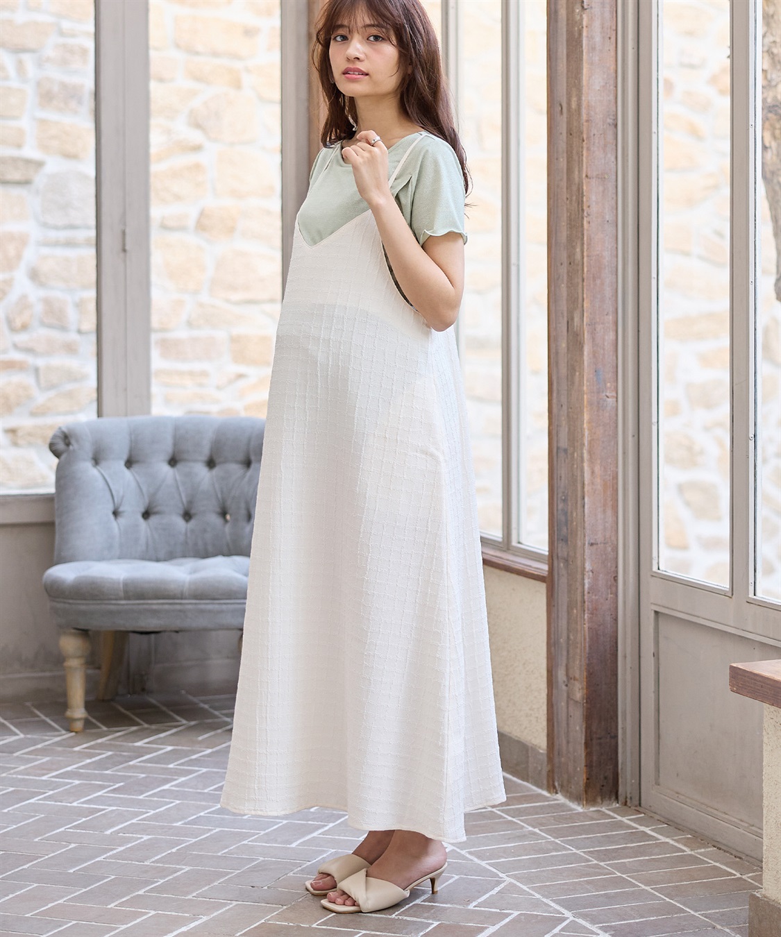 Rosemadame ジャガードチェックキャミワンピース× ラメカットソーセット(マタニティ&授乳服）授乳口付き 授乳楽々 妊婦服 産前・産後対応_sub_3