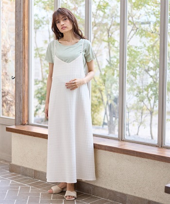 Rosemadame ジャガードチェックキャミワンピース× ラメカットソーセット(マタニティ&授乳服）授乳口付き 授乳楽々 妊婦服 産前・産後対応_subthumb_4