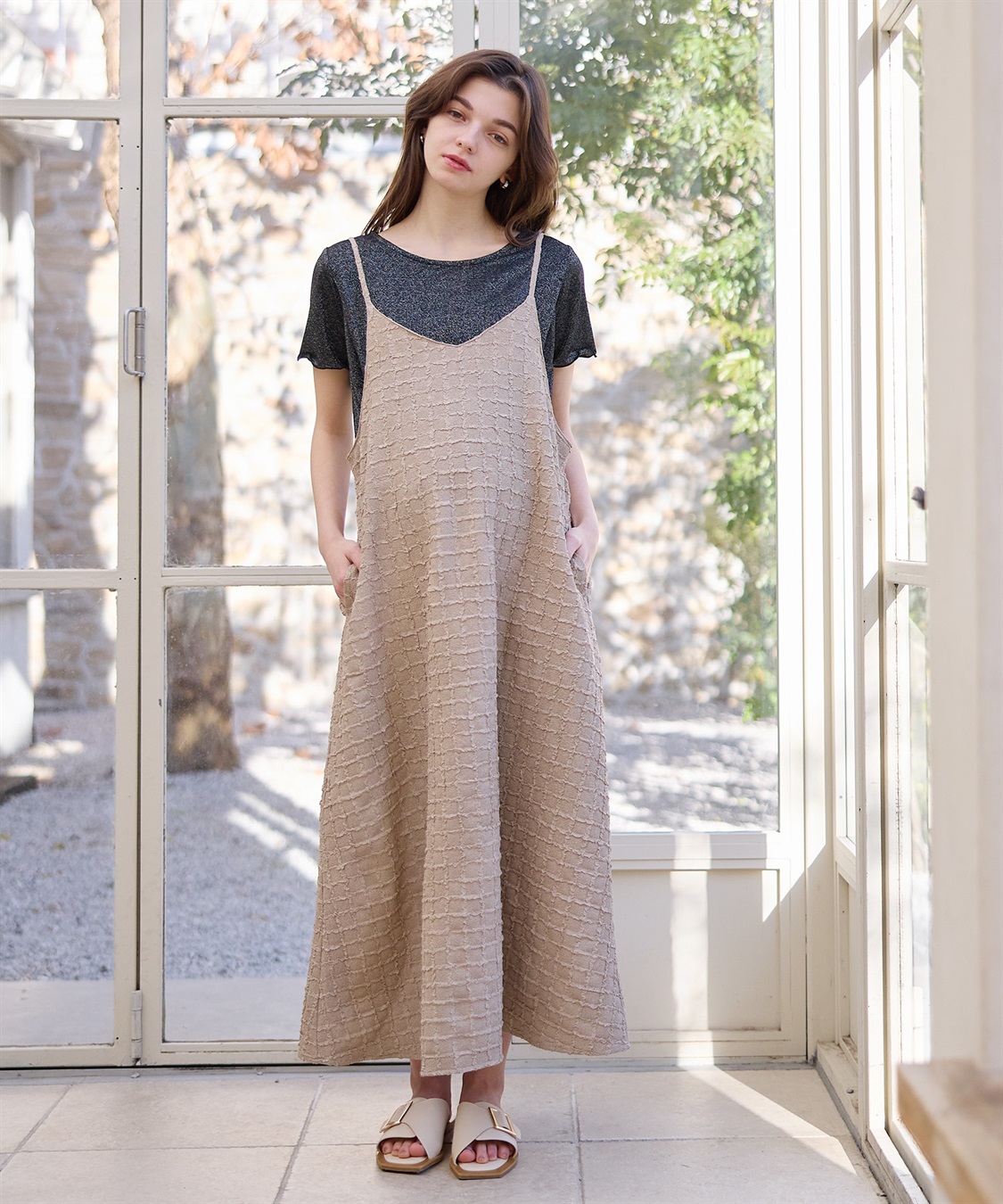 Rosemadame ジャガードチェックキャミワンピース× ラメカットソーセット(マタニティ&授乳服）授乳口付き 授乳楽々 妊婦服 産前・産後対応_sub_6