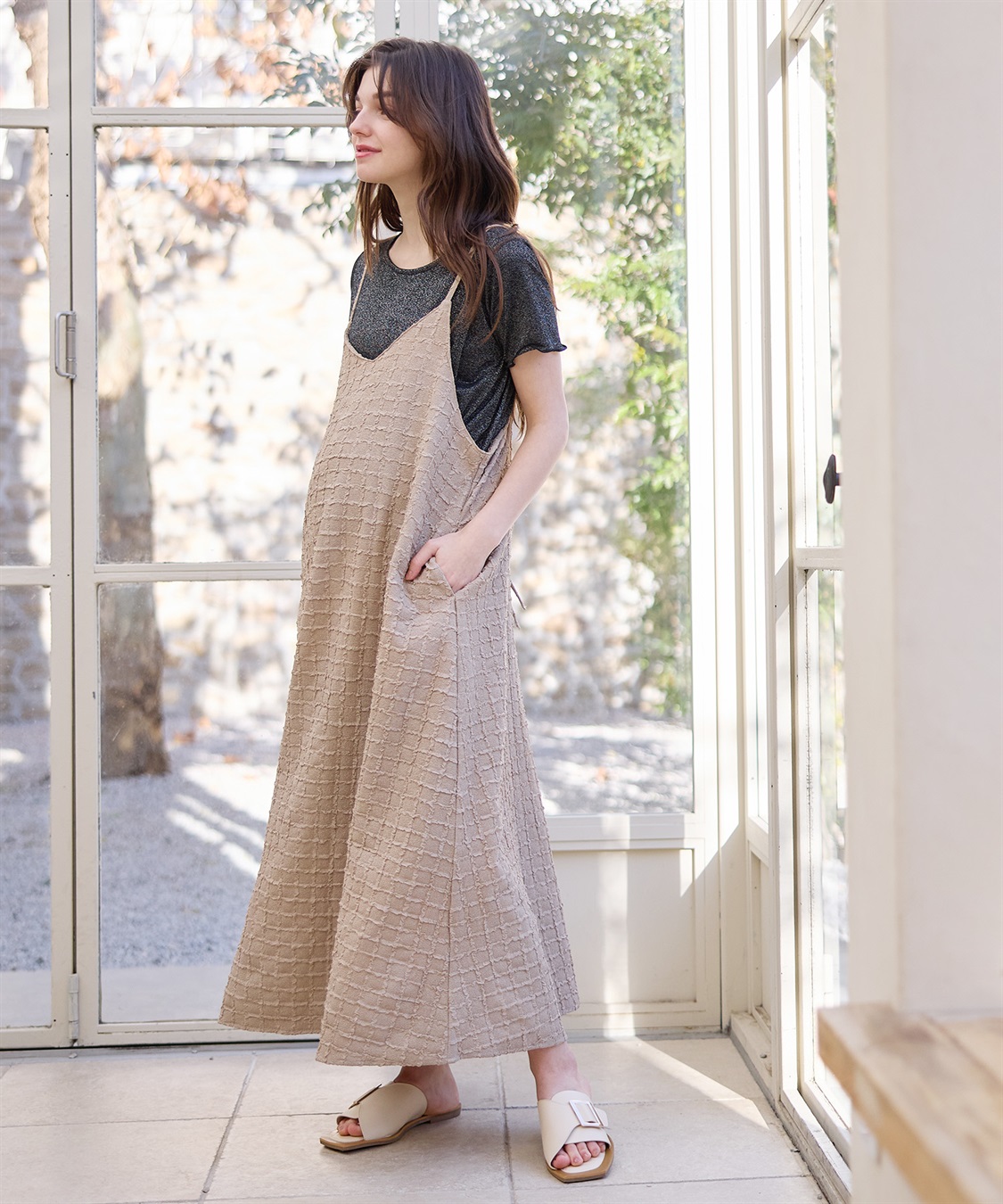 Rosemadame ジャガードチェックキャミワンピース× ラメカットソーセット(マタニティ&授乳服）授乳口付き 授乳楽々 妊婦服 産前・産後対応_sub_7