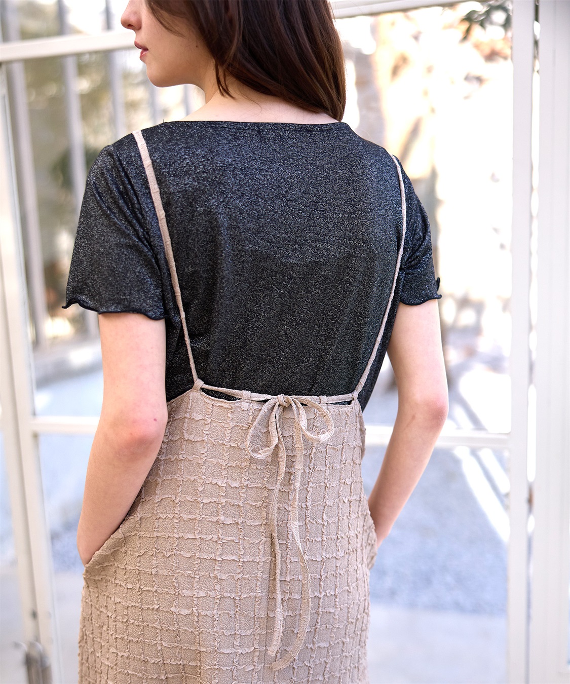 Rosemadame ジャガードチェックキャミワンピース× ラメカットソーセット(マタニティ&授乳服）授乳口付き 授乳楽々 妊婦服 産前・産後対応_sub_20