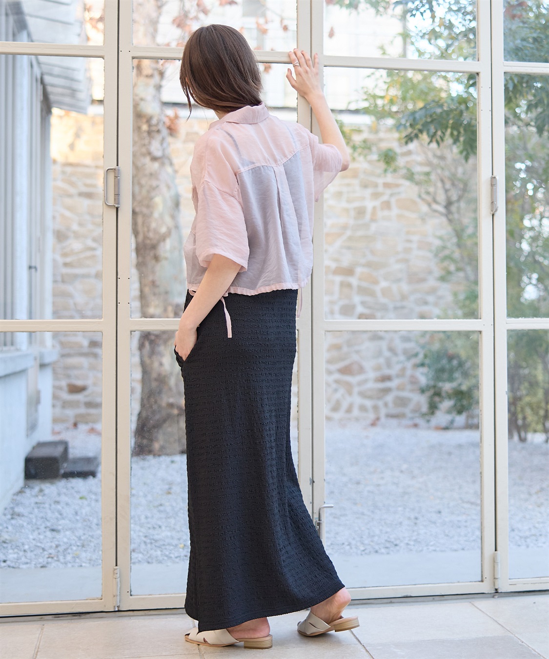 Rosemadame シアーシャツ× シャーリングジャガードキャミワンピースセット（マタニティ/授乳服）授乳楽々 妊婦服 産前・産後対応_sub_4