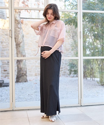 Rosemadame シアーシャツ× シャーリングジャガードキャミワンピースセット（マタニティ/授乳服）授乳楽々 妊婦服 産前・産後対応_subthumb_5
