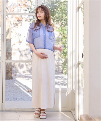 Rosemadame シアーシャツ× シャーリングジャガードキャミワンピースセット（マタニティ/授乳服）授乳楽々 妊婦服 産前・産後対応_subthumb_6
