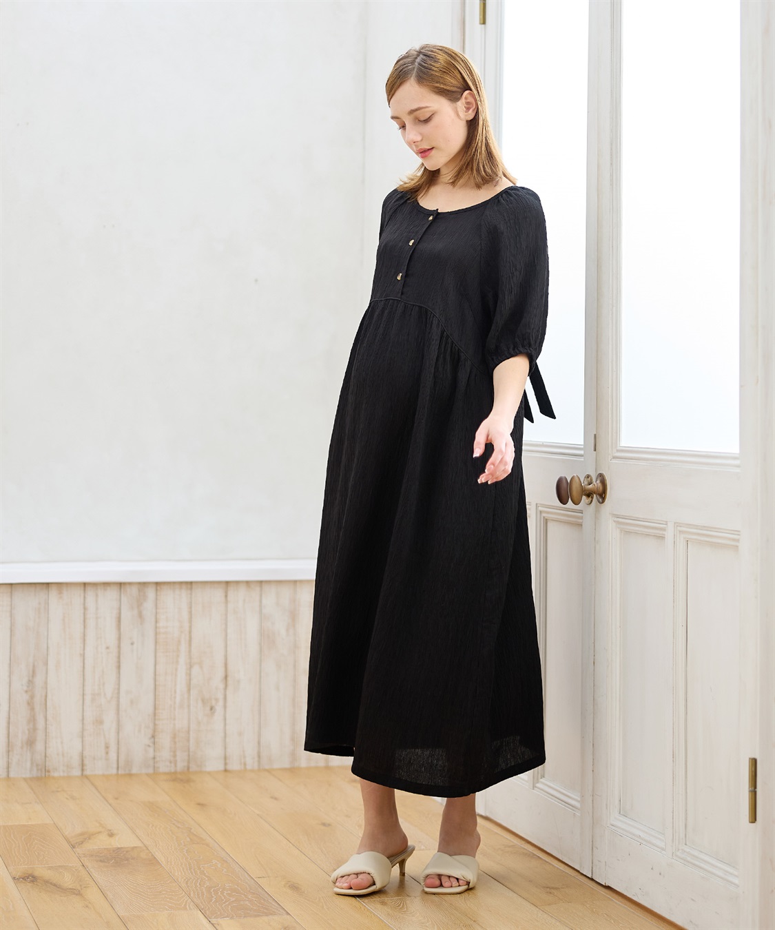 Rosemadame さらさら楊柳バックリボンワンピース（マタニティ/授乳服）授乳口付き 授乳楽々 妊婦服 産前・産後対応_sub_5