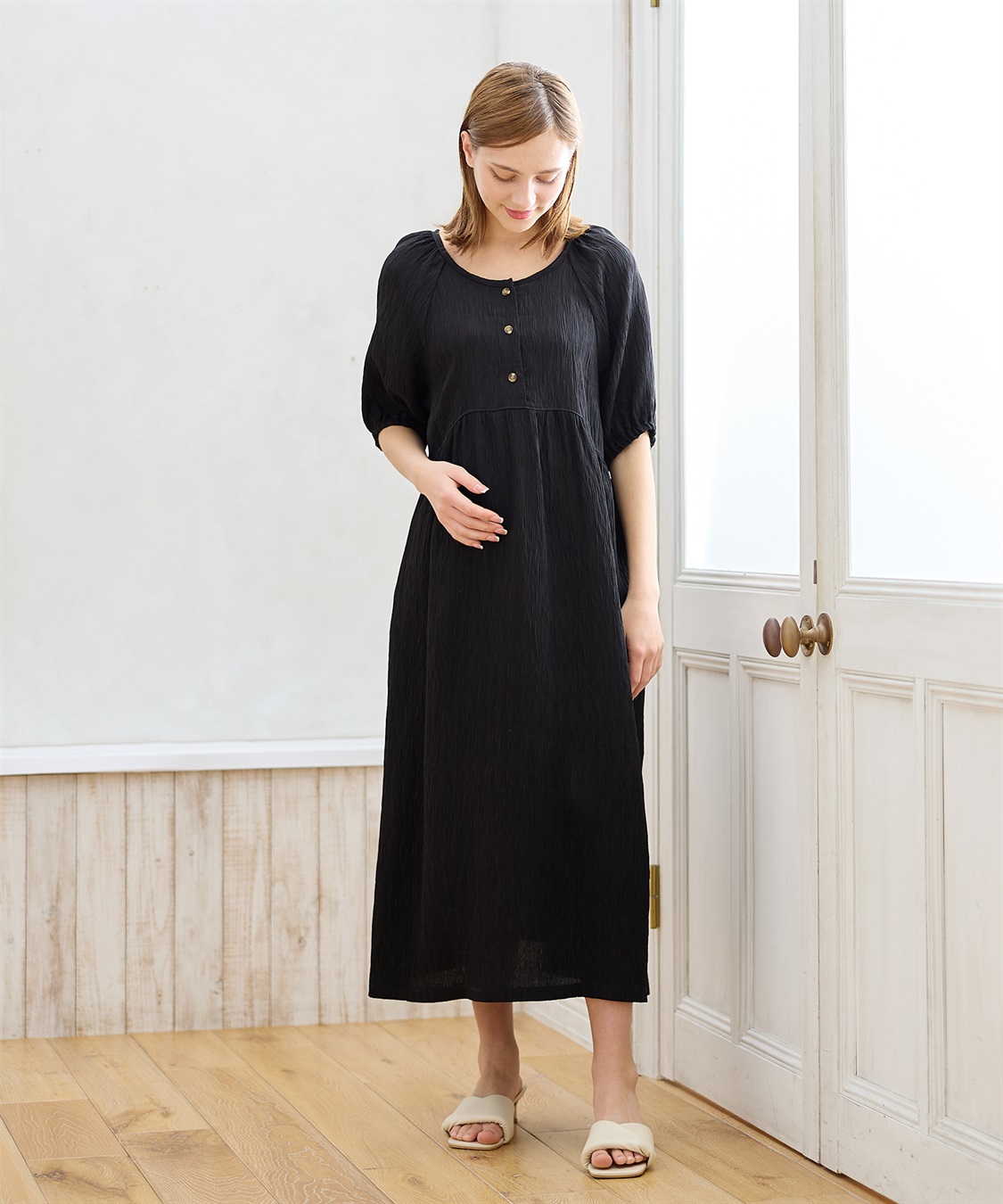 Rosemadame さらさら楊柳バックリボンワンピース（マタニティ/授乳服）授乳口付き 授乳楽々 妊婦服 産前・産後対応_sub_6