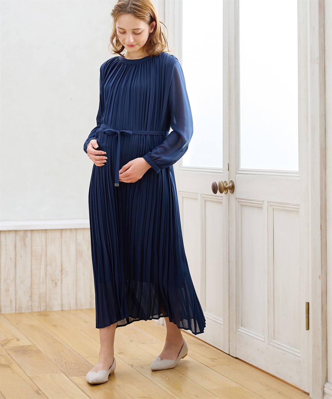 Rosemadame 梨地シフォンプリーツ オケージョンワンピース（マタニティ/授乳服）授乳口付き 授乳楽々 妊婦服 産前・産後対応_sub_1