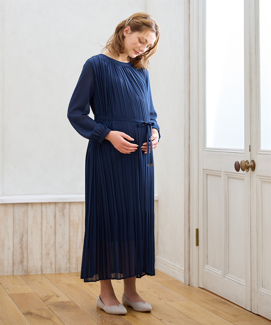 Rosemadame 梨地シフォンプリーツ オケージョンワンピース（マタニティ/授乳服）授乳口付き 授乳楽々 妊婦服 産前・産後対応_sub_9