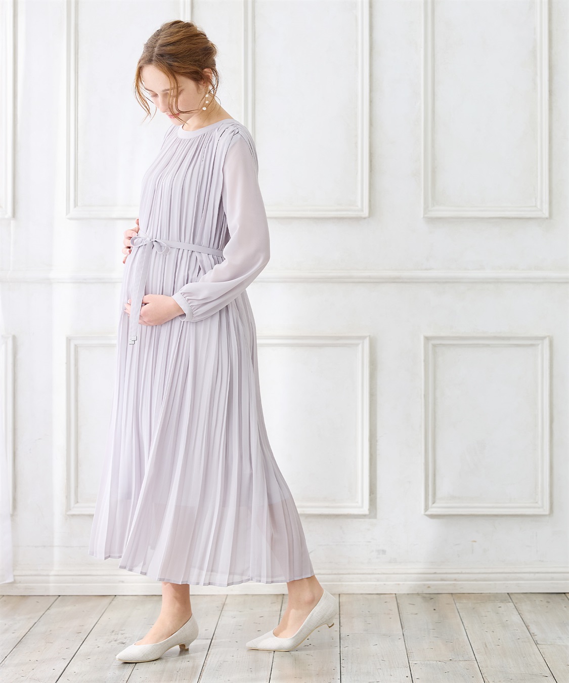 Rosemadame 梨地シフォンプリーツ オケージョンワンピース（マタニティ/授乳服）授乳口付き 授乳楽々 妊婦服 産前・産後対応_sub_12