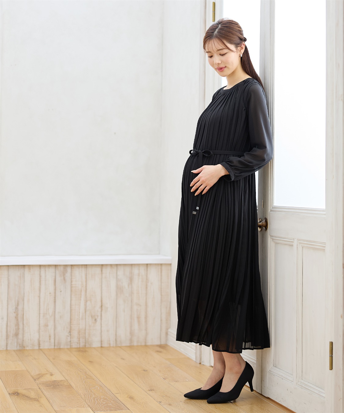 Rosemadame 梨地シフォンプリーツ オケージョンワンピース（マタニティ/授乳服）授乳口付き 授乳楽々 妊婦服 産前・産後対応_sub_15