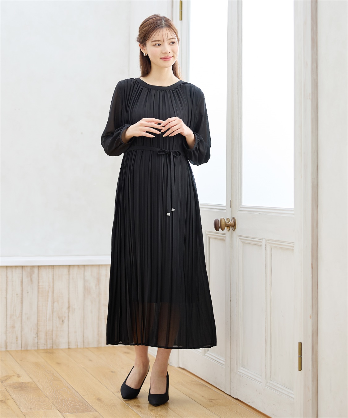 Rosemadame 梨地シフォンプリーツ オケージョンワンピース（マタニティ/授乳服）授乳口付き 授乳楽々 妊婦服 産前・産後対応_sub_16