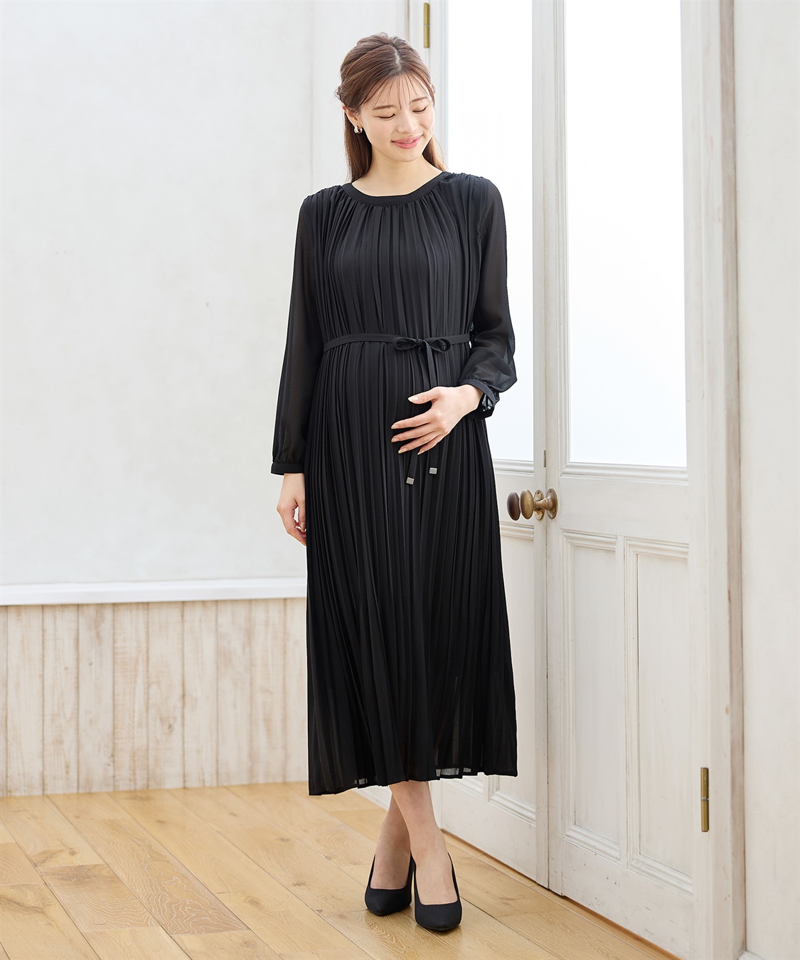 Rosemadame 梨地シフォンプリーツ オケージョンワンピース（マタニティ/授乳服）授乳口付き 授乳楽々 妊婦服 産前・産後対応_sub_17