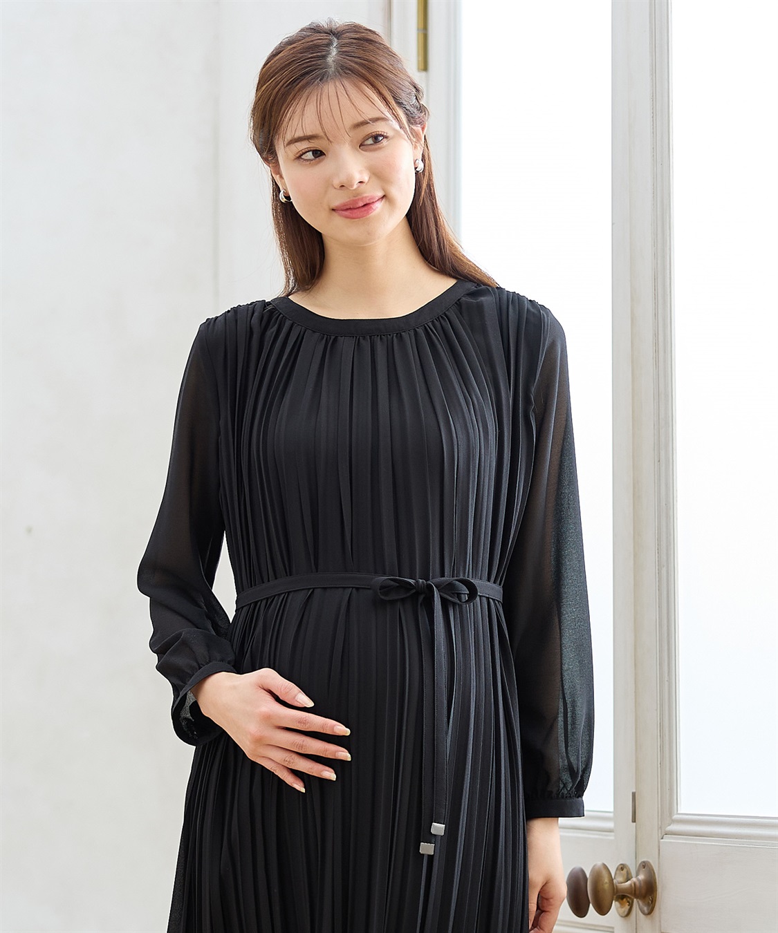 Rosemadame 梨地シフォンプリーツ オケージョンワンピース（マタニティ/授乳服）授乳口付き 授乳楽々 妊婦服 産前・産後対応_sub_18