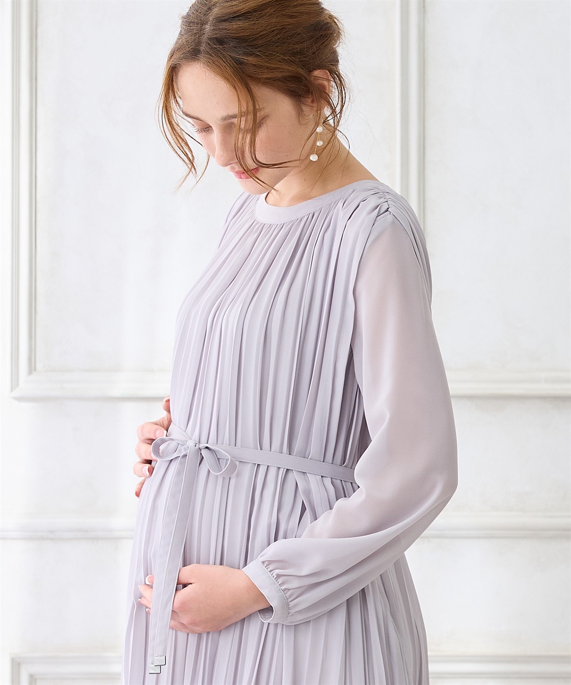 Rosemadame 梨地シフォンプリーツ オケージョンワンピース（マタニティ/授乳服）授乳口付き 授乳楽々 妊婦服 産前・産後対応_sub_19