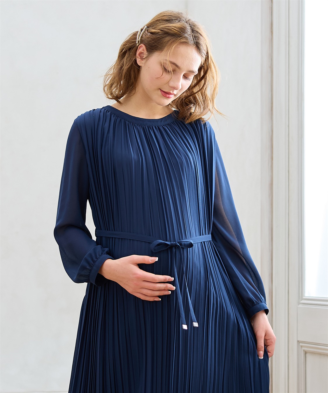 Rosemadame 梨地シフォンプリーツ オケージョンワンピース（マタニティ/授乳服）授乳口付き 授乳楽々 妊婦服 産前・産後対応_sub_20