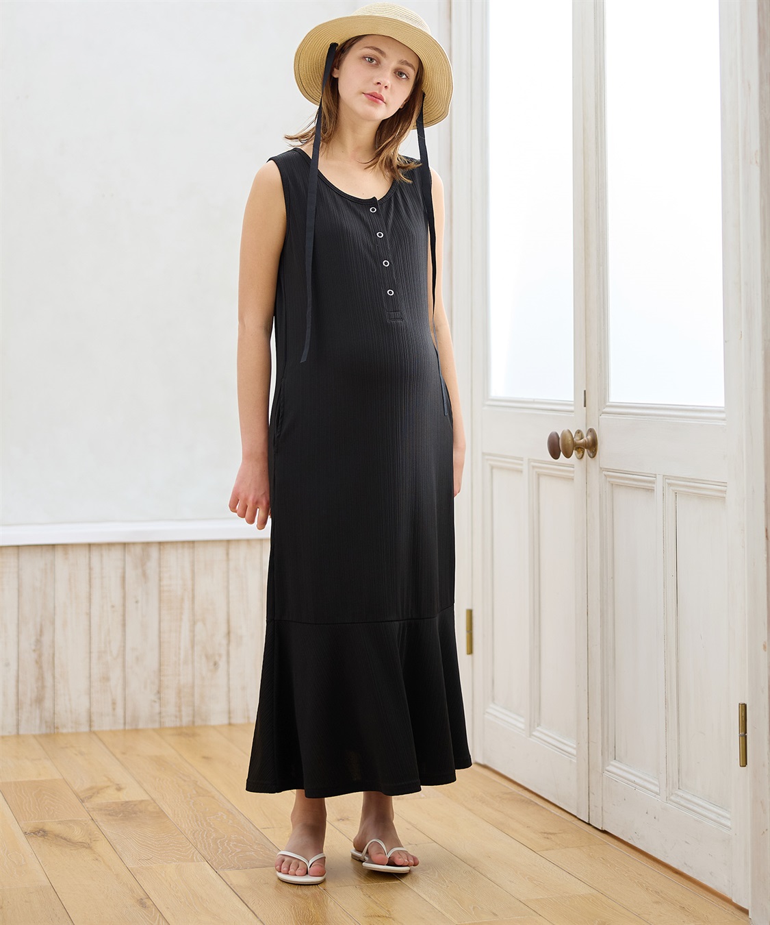 Rosemadame ランダムテレコ ノースリーブワンピース（マタニティ/授乳服）授乳口付き 授乳楽々 妊婦服 産前・産後対応_sub_1