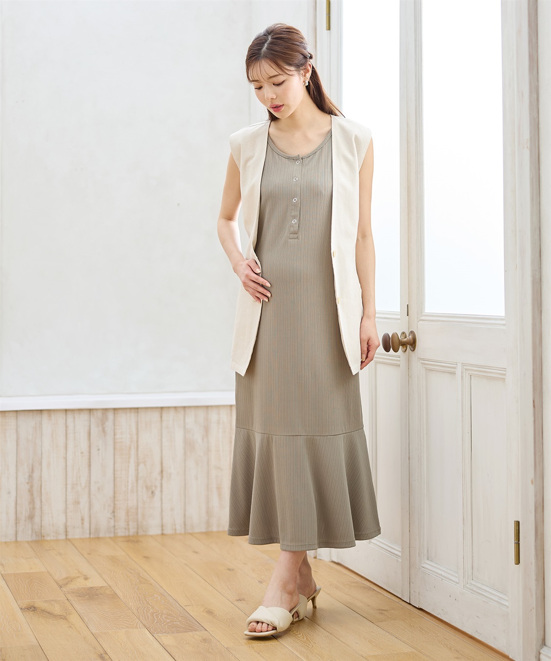 Rosemadame ランダムテレコ ノースリーブワンピース（マタニティ/授乳服）授乳口付き 授乳楽々 妊婦服 産前・産後対応_sub_2