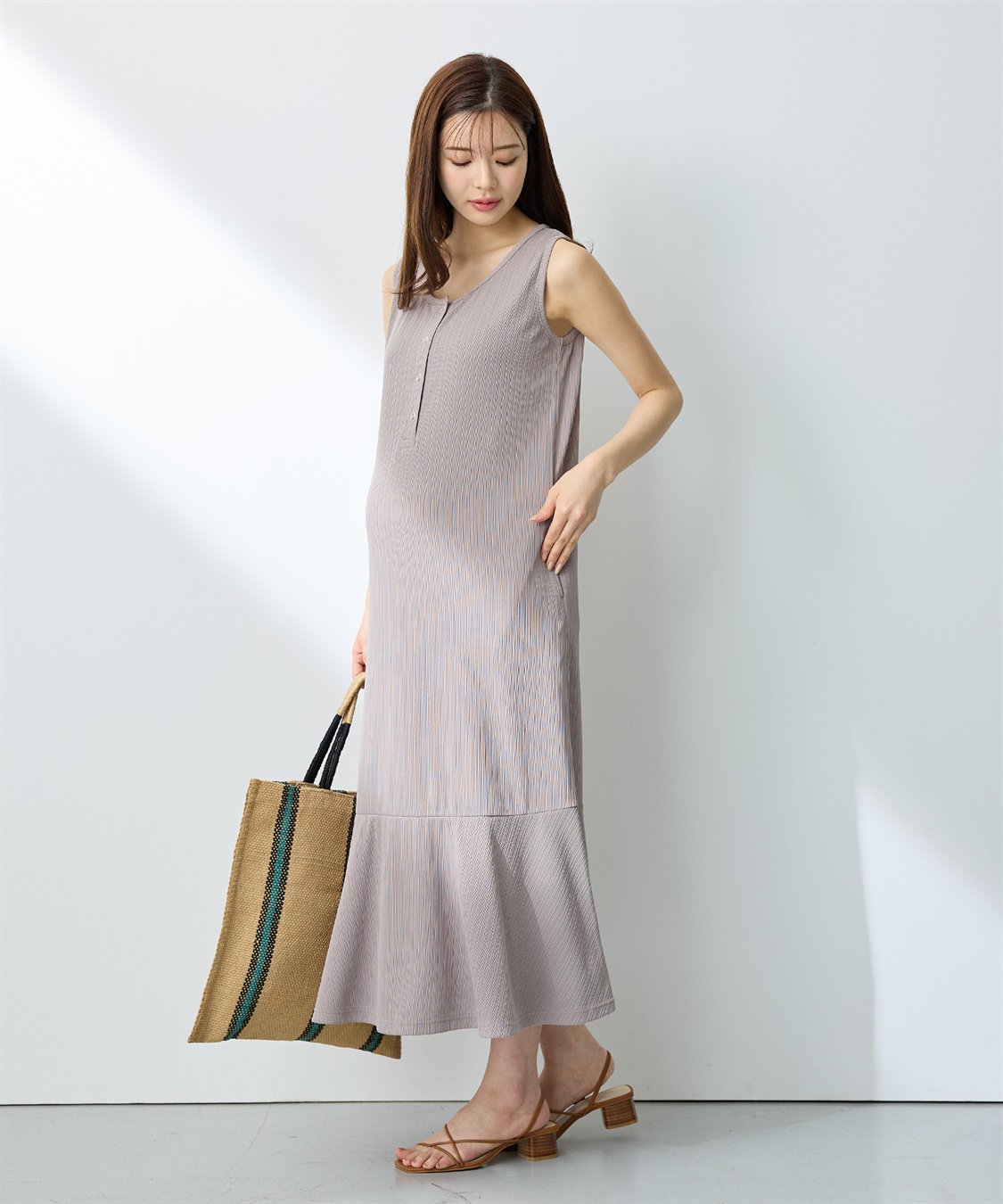 Rosemadame ランダムテレコ ノースリーブワンピース（マタニティ/授乳服）授乳口付き 授乳楽々 妊婦服 産前・産後対応_sub_12