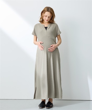 Rosemadame ランダムテレコ フレンチスリーブワンピース（マタニティ/授乳服）授乳口付き 授乳楽々 妊婦服 産前・産後対応_subthumb_2