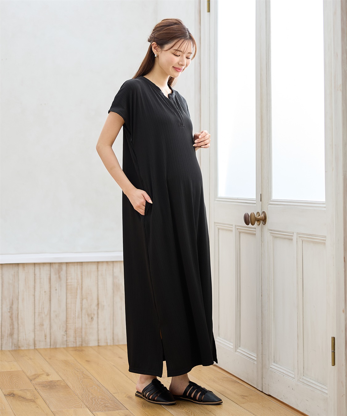 Rosemadame ランダムテレコ フレンチスリーブワンピース（マタニティ/授乳服）授乳口付き 授乳楽々 妊婦服 産前・産後対応_sub_7