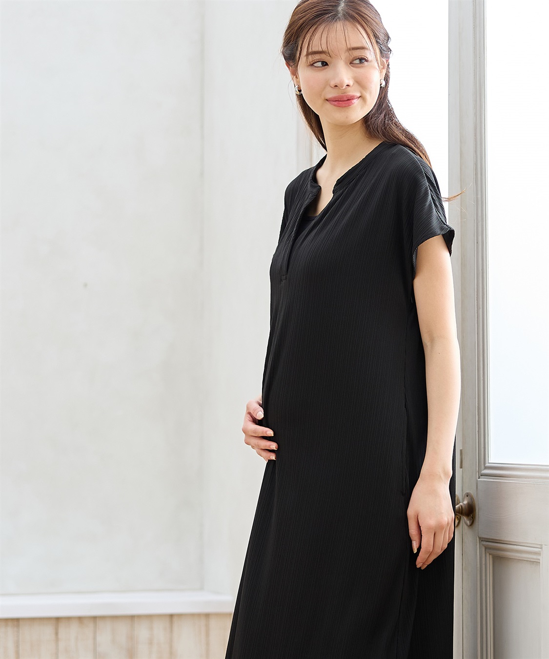 Rosemadame ランダムテレコ フレンチスリーブワンピース（マタニティ/授乳服）授乳口付き 授乳楽々 妊婦服 産前・産後対応_sub_9