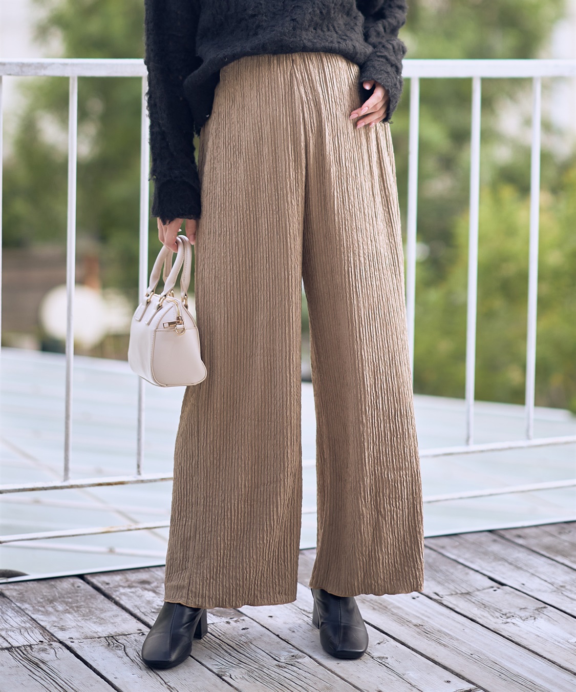 Rosemadame ストライプジャガードワイドパンツ（マタニティ～産後）妊婦服 産前・産後対応_sub_1