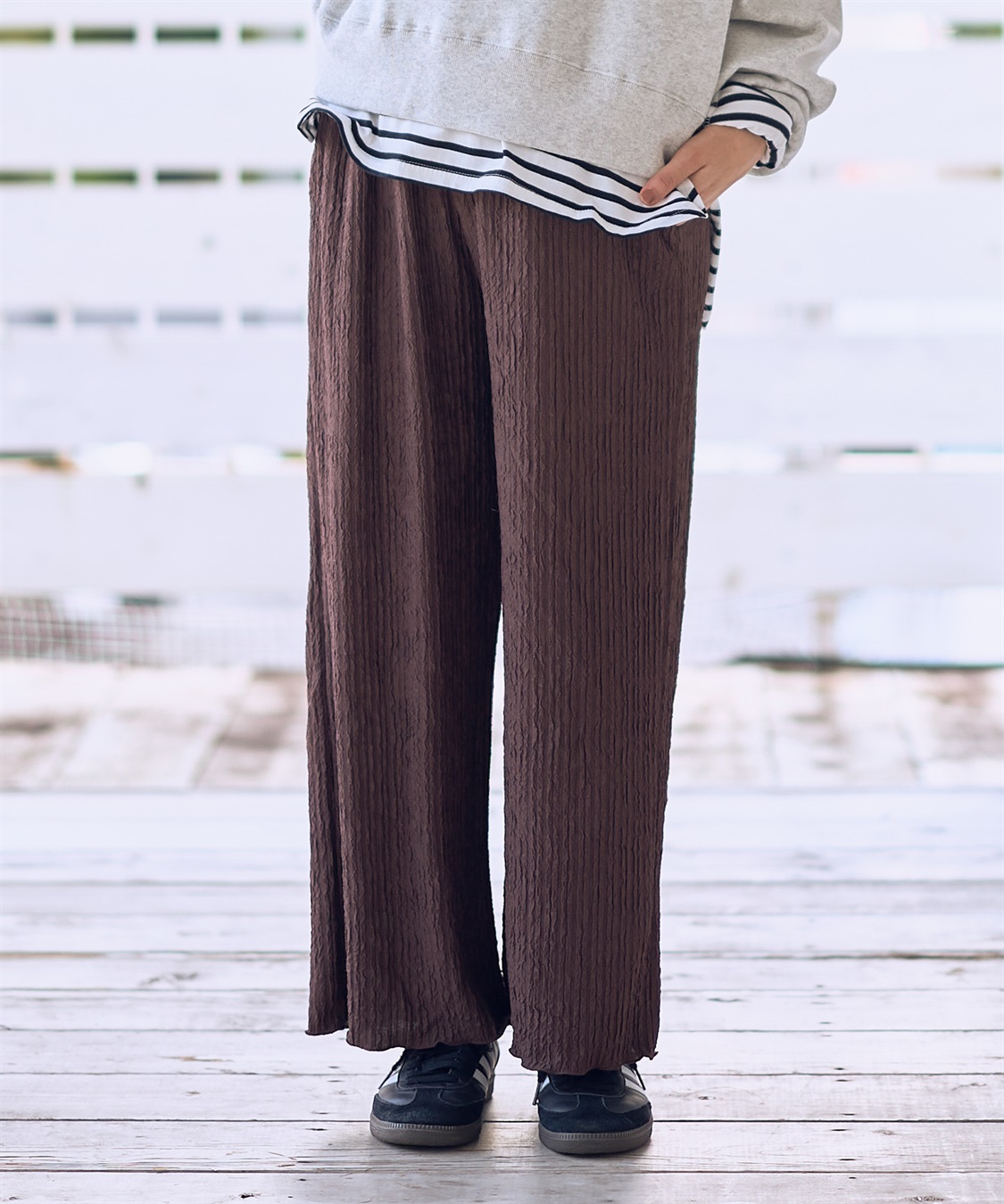 Rosemadame ストライプジャガードワイドパンツ（マタニティ～産後）妊婦服 産前・産後対応_sub_2