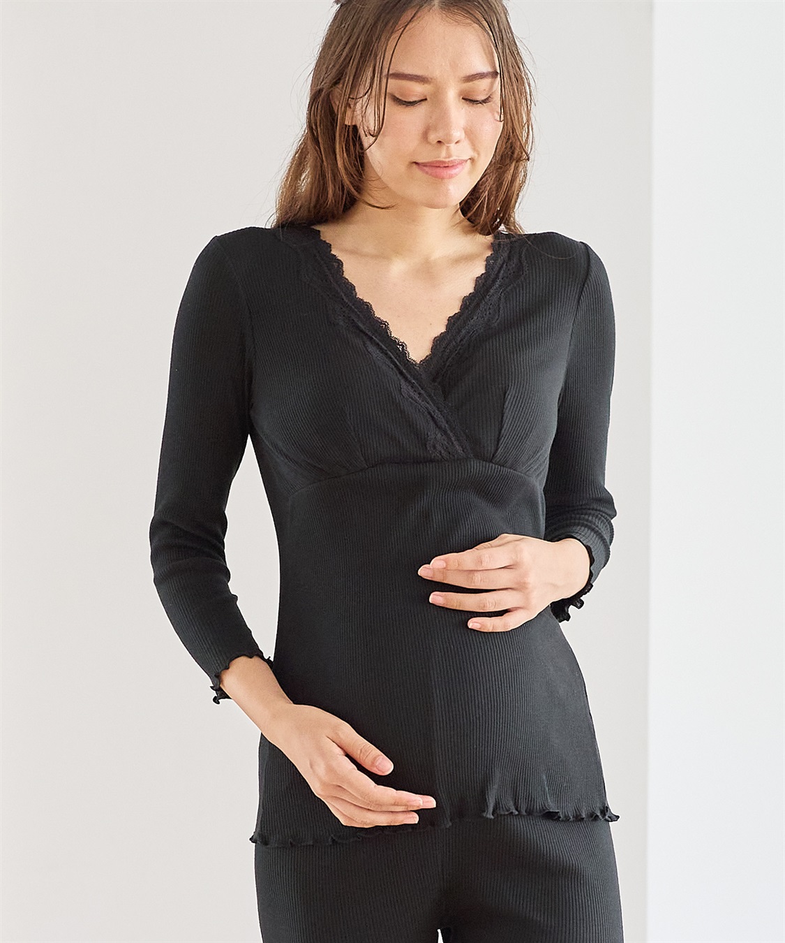 Rosemadame リブレース カシュクール長袖授乳インナー（マタニティ/授乳楽々 妊婦服 産前・産後対応）_sub_2