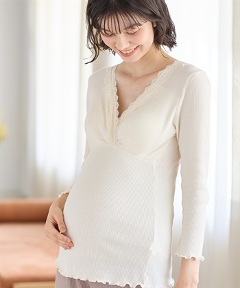 Rosemadame リブレース カシュクール長袖授乳インナー（マタニティ/授乳楽々 妊婦服 産前・産後対応）_subthumb_3