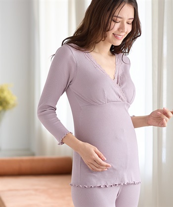Rosemadame リブレース カシュクール長袖授乳インナー（マタニティ/授乳楽々 妊婦服 産前・産後対応）_subthumb_5