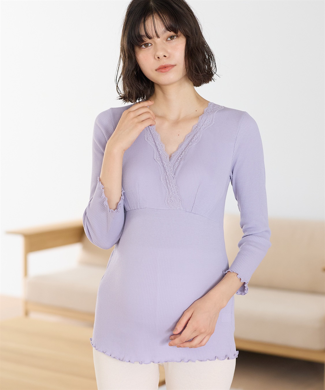 Rosemadame リブレース カシュクール長袖授乳インナー（マタニティ/授乳楽々 妊婦服 産前・産後対応）_sub_8