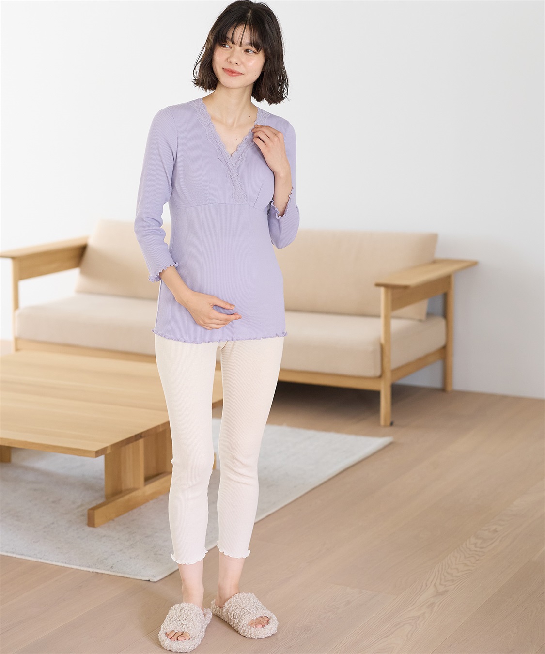 Rosemadame リブレース カシュクール長袖授乳インナー（マタニティ/授乳楽々 妊婦服 産前・産後対応）_sub_11