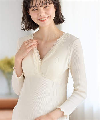 Rosemadame リブレース カシュクール長袖授乳インナー（マタニティ/授乳楽々 妊婦服 産前・産後対応）_subthumb_12