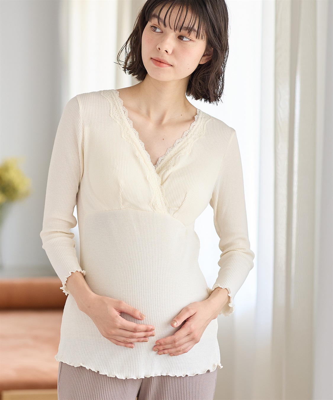 Rosemadame リブレース カシュクール長袖授乳インナー（マタニティ/授乳楽々 妊婦服 産前・産後対応）_sub_13