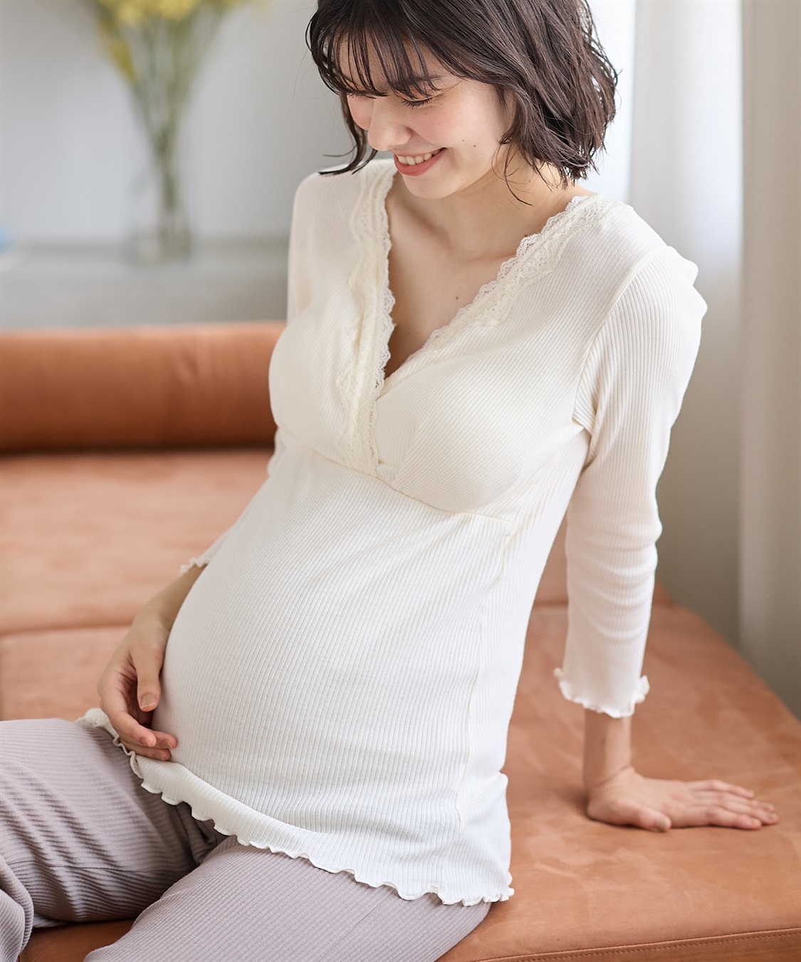 Rosemadame リブレース カシュクール長袖授乳インナー（マタニティ/授乳楽々 妊婦服 産前・産後対応）_sub_14