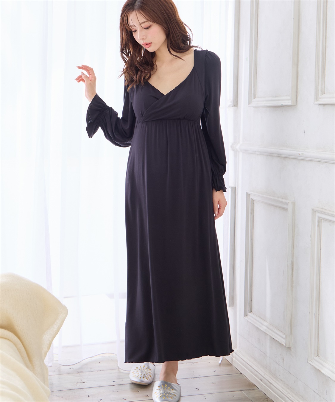 Rosemadame レーヨンベア天竺リボン柄・無地　授乳ブラ付きネグリジェ/ルームワンピース_sub_3